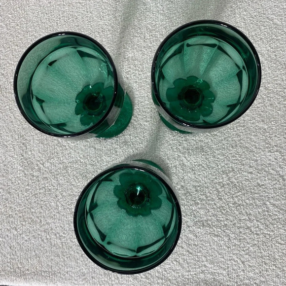 Vintage Libbey Glass Duratuff Gibraltar Juniper Green Water Goblets Set Of 3 - Picture 6 of 11
